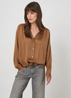 Long Sleeve Shirred Back Silk Blouse by REPEAT Cashmere at Andrews