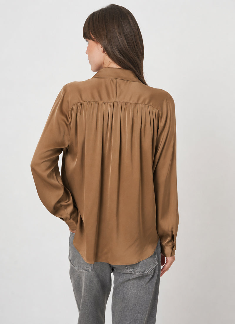 Long Sleeve Shirred Back Silk Blouse by REPEAT Cashmere at Andrews