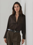 Patrick Assaraf Long Sleeve Silk Boyfriend Pocket Shirt