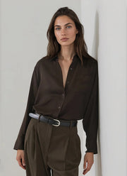 Patrick Assaraf Long Sleeve Silk Boyfriend Pocket Shirt