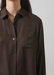 Patrick Assaraf Long Sleeve Silk Boyfriend Pocket Shirt