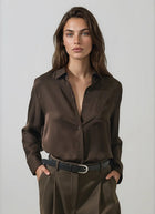 Patrick Assaraf Long Sleeve Silk Boyfriend Pocket Shirt