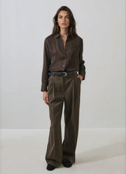 Patrick Assaraf Long Sleeve Silk Boyfriend Pocket Shirt
