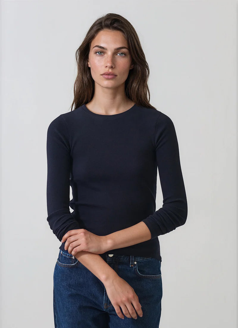 Long Sleeve Cotton Modal Rib Crew T-Shirt