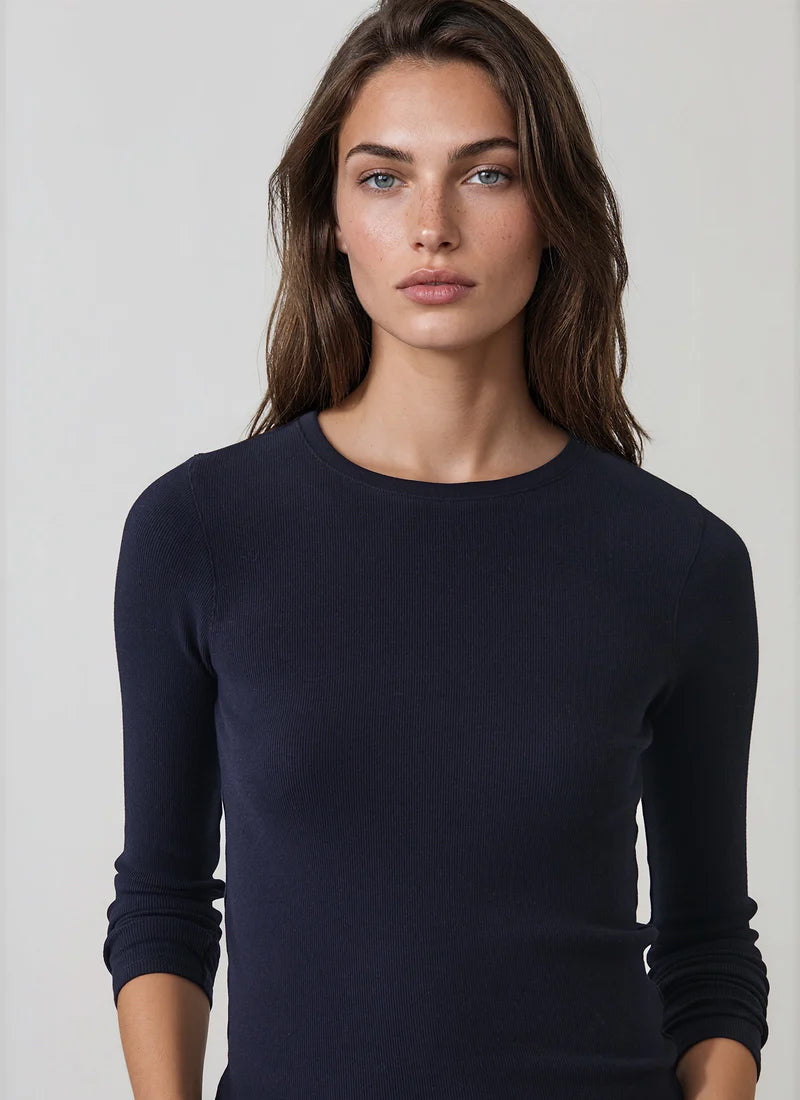Long Sleeve Cotton Modal Rib Crew T-Shirt