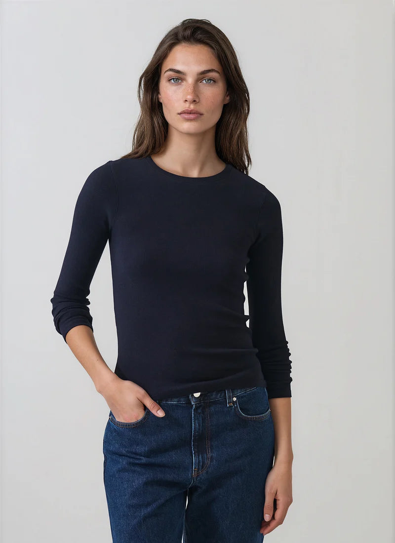 Long Sleeve Cotton Modal Rib Crew T-Shirt