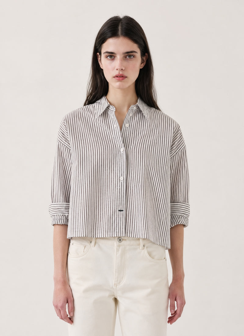 Long Sleeve Cotton Silk Boxy Shirt