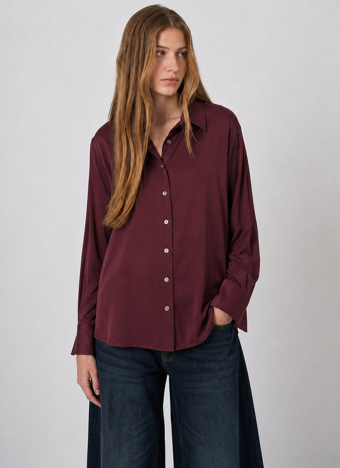 REPEAT Cashmere Long Sleeve Silk Button Up Blouse