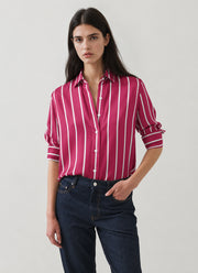 Patrick Assaraf Long Sleeve Silk Satin Relaxed Shirt