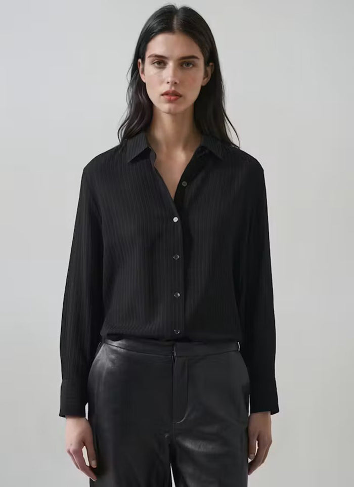 Long Sleeve Silk Sheer Stripe Boyfriend Shirt