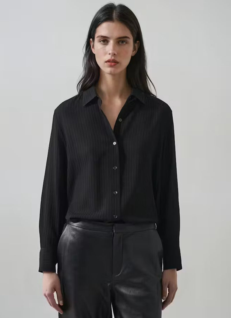 Long Sleeve Silk Sheer Stripe Boyfriend Shirt