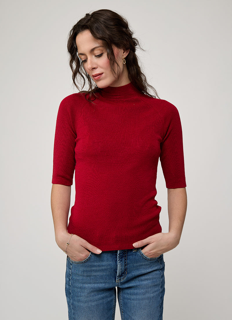  Merino Silk Micro Rib Elbow Sleeve Turtleneck Sweater by Majestic at Andrews 