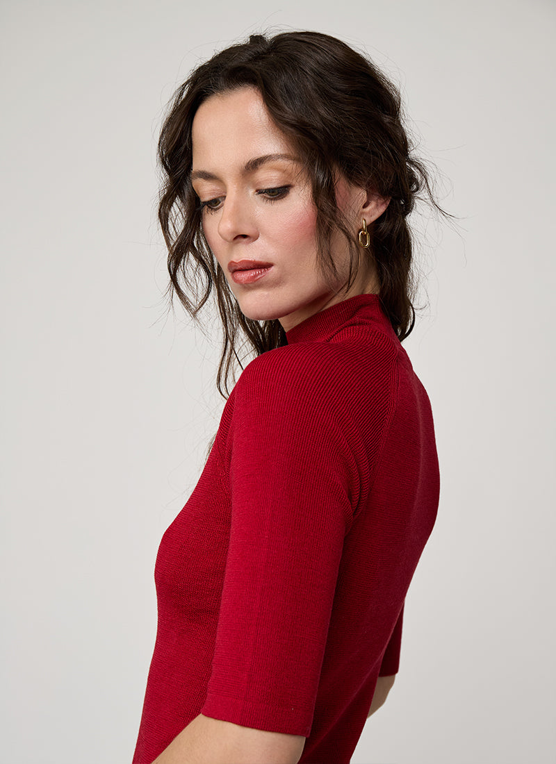  Merino Silk Micro Rib Elbow Sleeve Turtleneck Sweater by Majestic at Andrews 