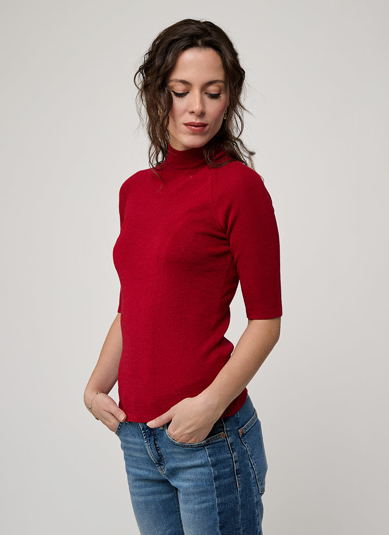  Merino Silk Micro Rib Elbow Sleeve Turtleneck Sweater by Majestic at Andrews 