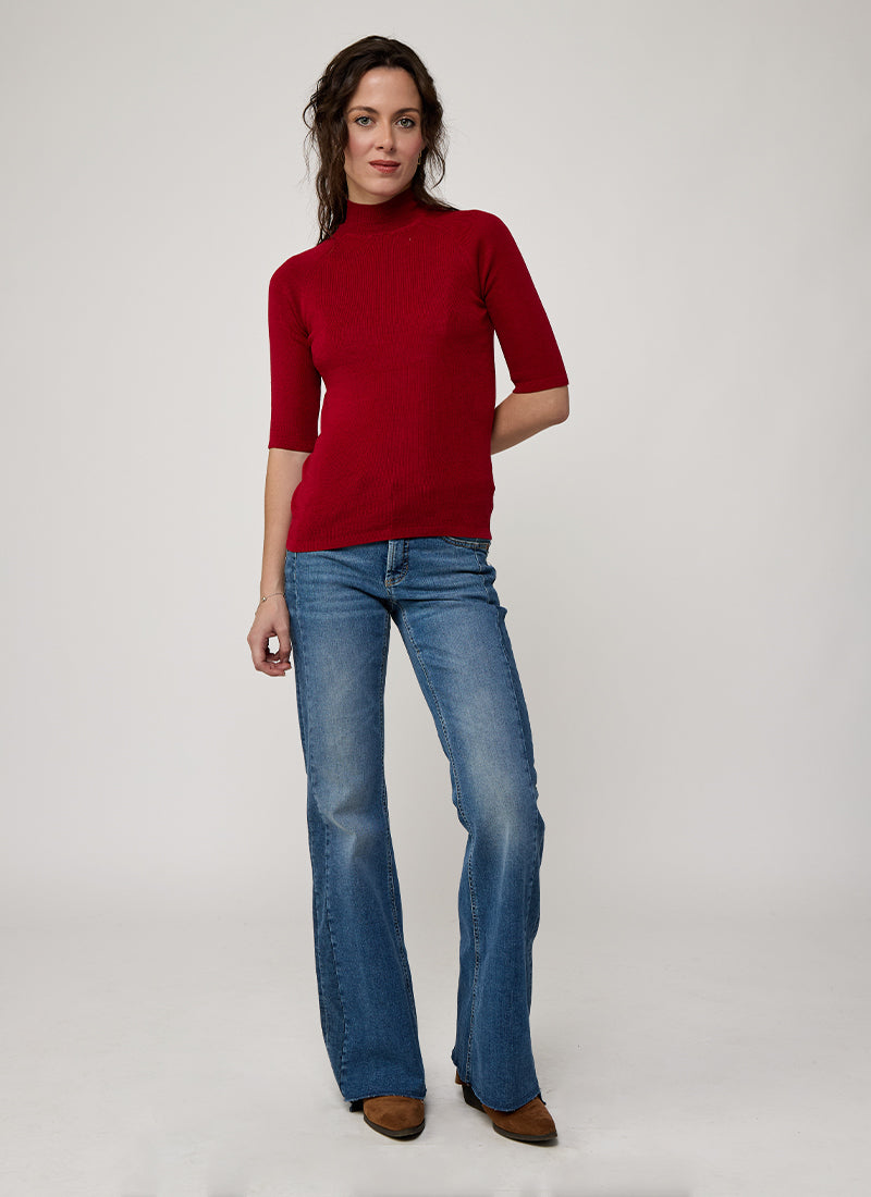  Merino Silk Micro Rib Elbow Sleeve Turtleneck Sweater by Majestic at Andrews 
