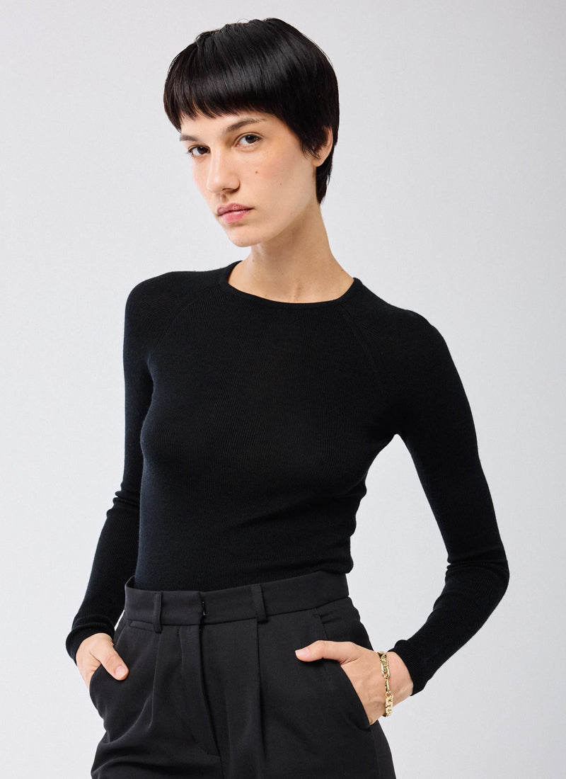  Merino Silk Micro Rib Long Sleeve Crewneck Sweater by Majestic at Andrews 