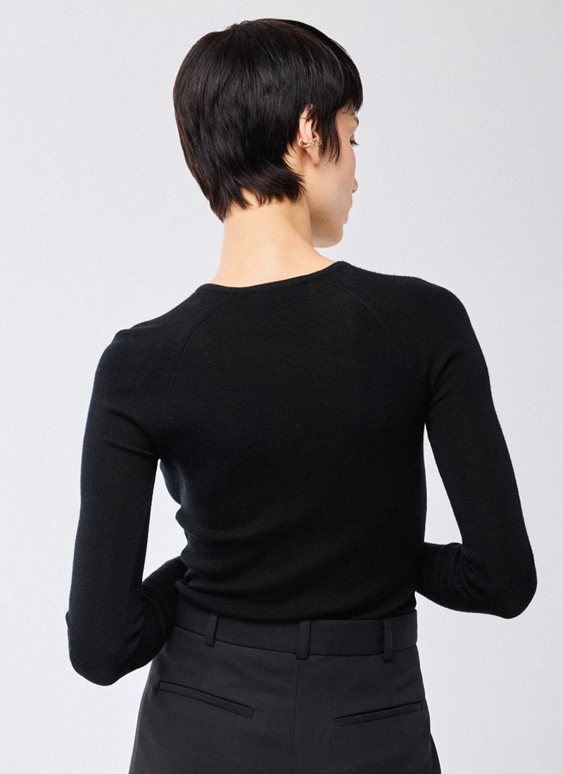  Merino Silk Micro Rib Long Sleeve Crewneck Sweater by Majestic at Andrews 