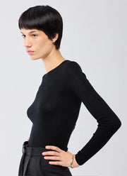  Merino Silk Micro Rib Long Sleeve Crewneck Sweater by Majestic at Andrews 