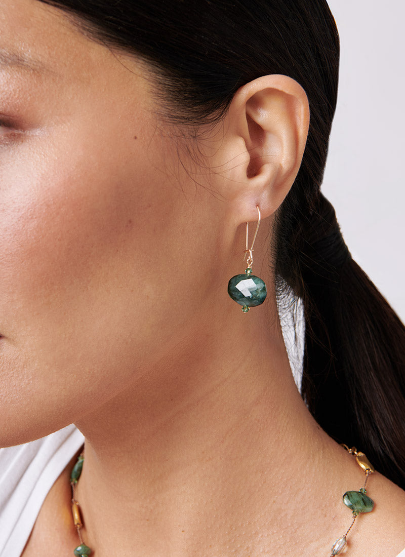 Margo Morrison Faceted Flat Raw Emerald Earrings