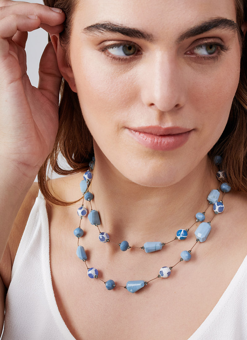Margo Morrison Blue Opal Agate Swarovski Necklace