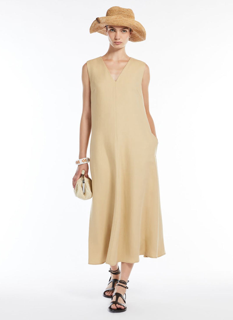 Egoista V Neck Viscose Linen Long Dress by Max Mara Weekend