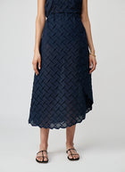 MEIMEIJ Textured Curved Hem Midi Skirt