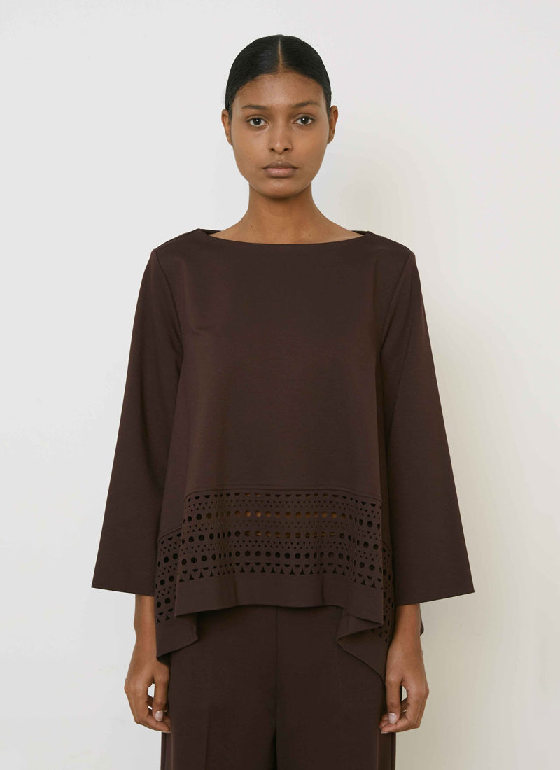 MEIMEIJ Open Neck Flowy Laser Cut Trim Top