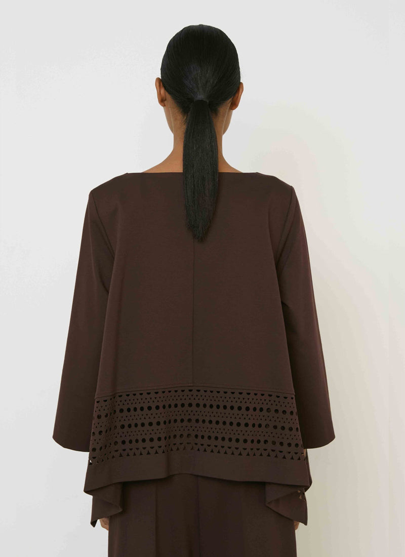 MEIMEIJ Open Neck Flowy Laser Cut Trim Top