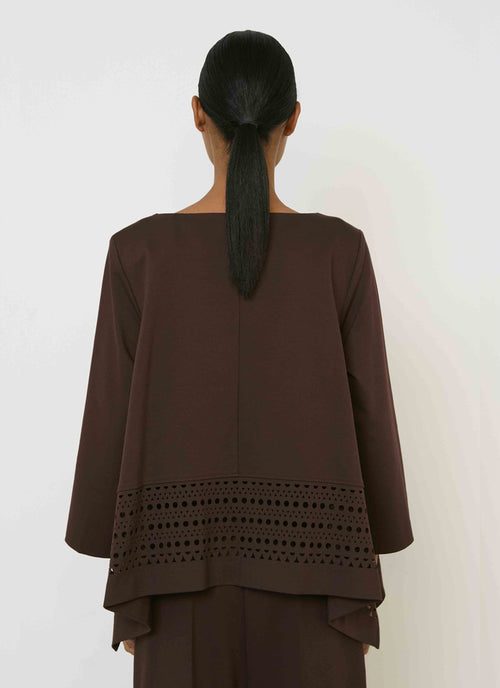 MEIMEIJ Open Neck Flowy Laser Cut Trim Top