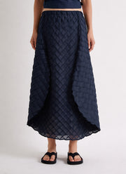MEIMEIJ Textured Curved Hem Midi Skirt