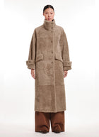 Merino Shearling Long High Neck Coat