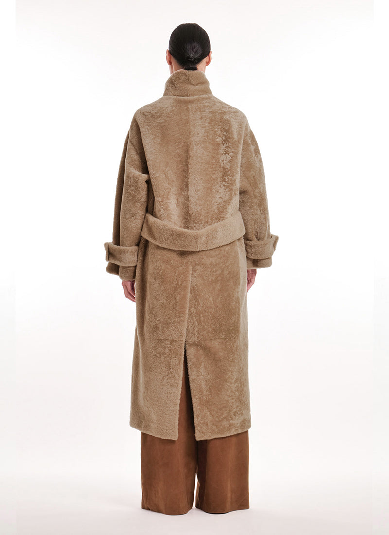 Merino Shearling Long High Neck Coat