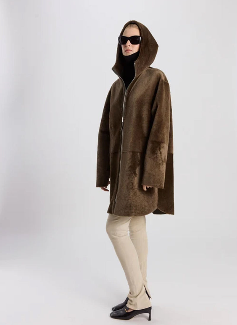 UTZON Merino Straight Long Hooded Jacket