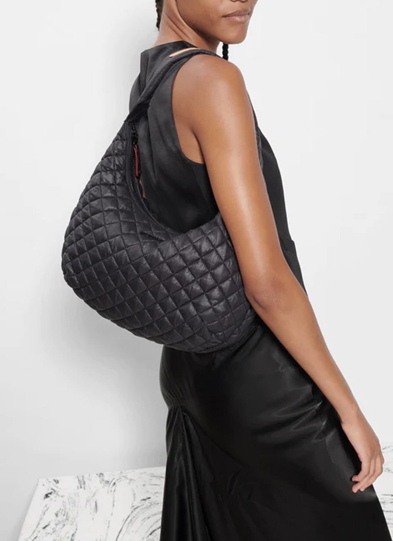 MZ WALLACE Medium Metro Quilted Nylon Shoulder Bag Black/Black