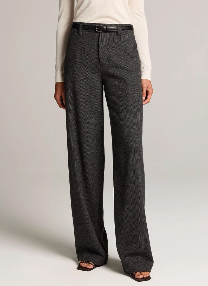 Mid Rise Tailored Wool Wide Leg Pant