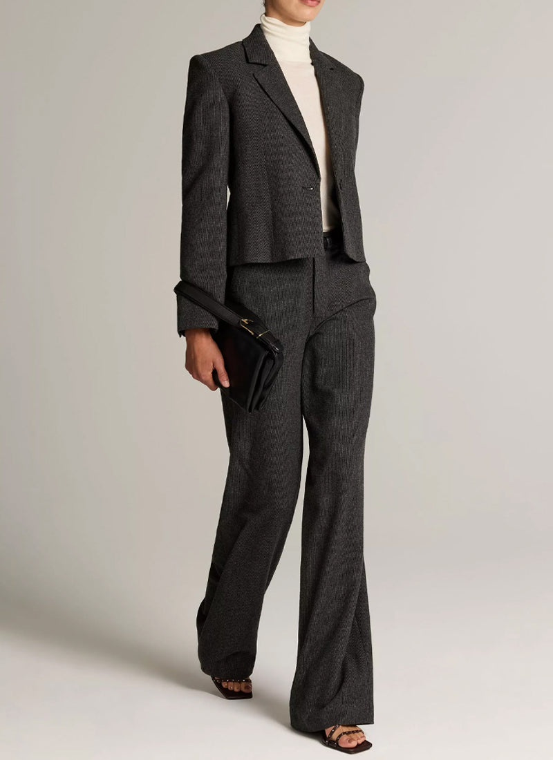 Mid Rise Tailored Wool Wide Leg Pant
