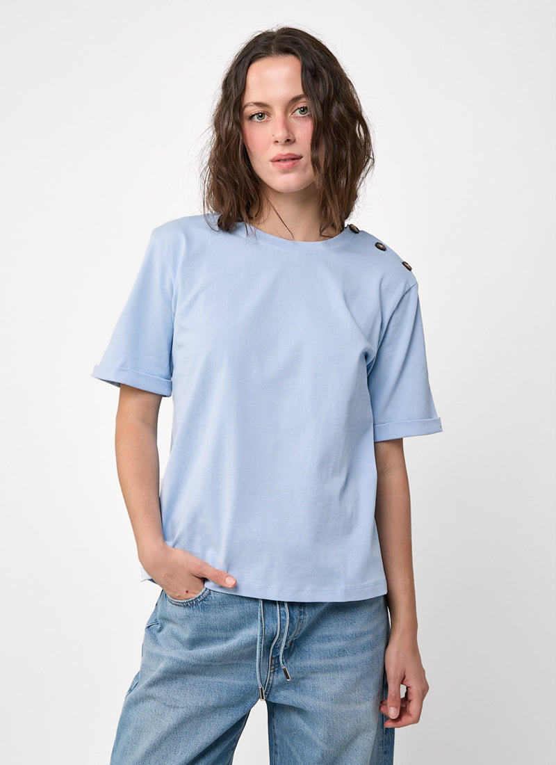  Button Shoulder Tee by MILO'S at Andrews 