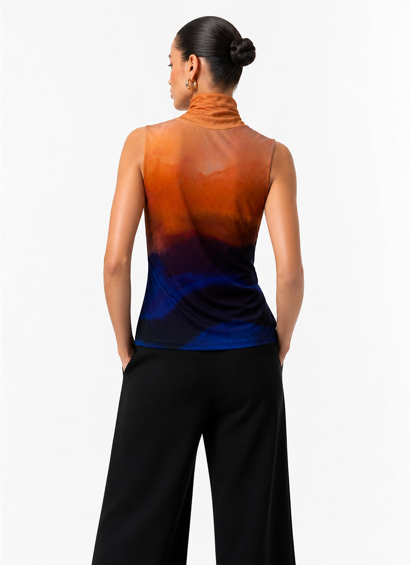 MILTON-PARC Printed Jersey Sleeveless Turtleneck Top