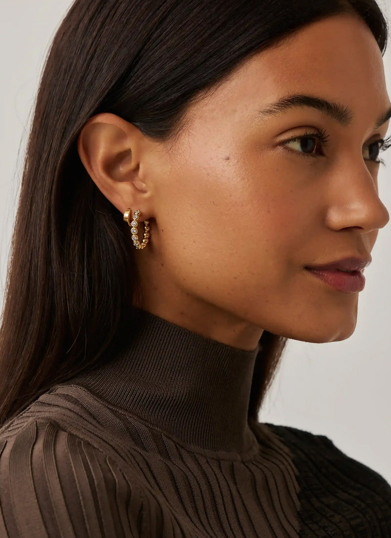 Tennis Medium Hoop Earrings Gold