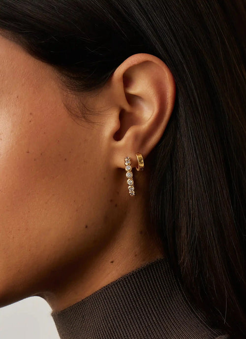 Tennis Medium Hoop Earrings Gold