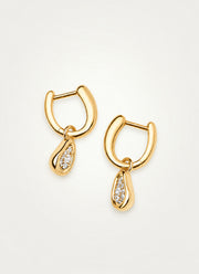 Molten Teardrop Pave Charm Hoop Earrings