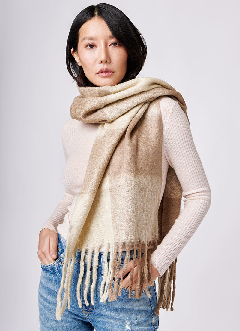 Moment by Moment Bone Plaid Scarf