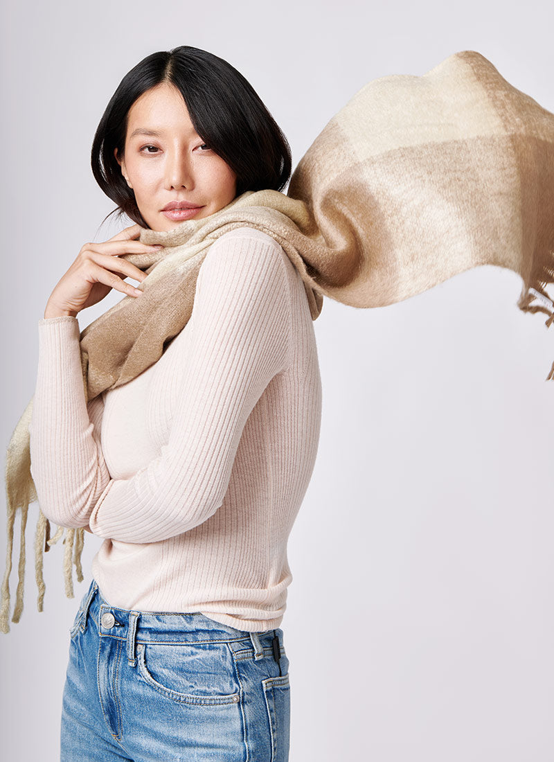Moment by Moment Bone Plaid Scarf