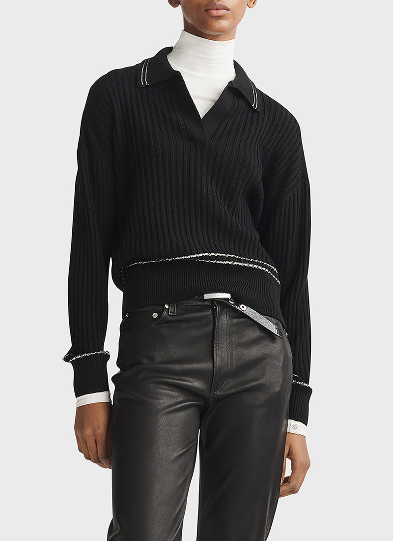 rag & bone Monti Rib-Knit Polo Sweater