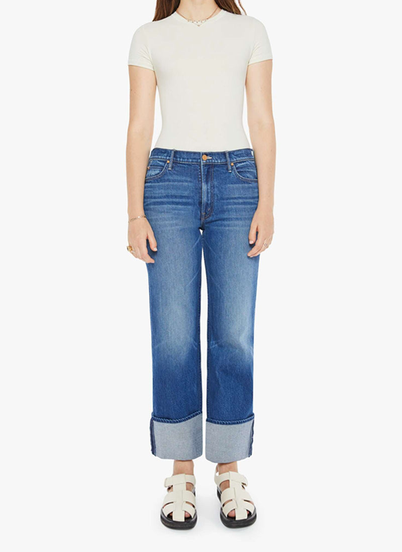 MOTHER Checkerboard Duster Flood Cuff Wide Leg Jeans