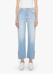 MOTHER The Rambler Zip Slice Hover Fray Straight Leg Jeans
