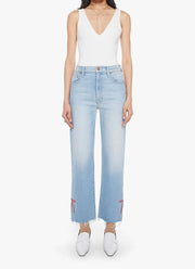 MOTHER The Rambler Zip Slice Hover Fray Straight Leg Jeans