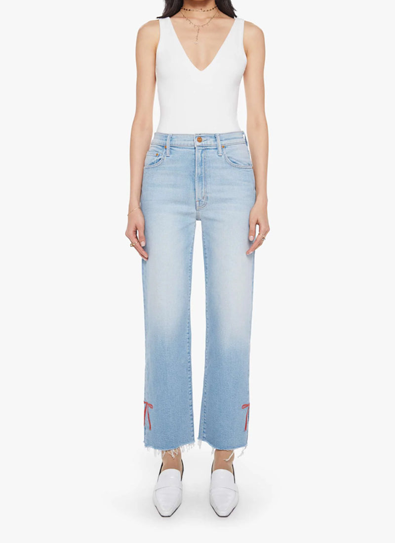 MOTHER The Rambler Zip Slice Hover Fray Straight Leg Jeans