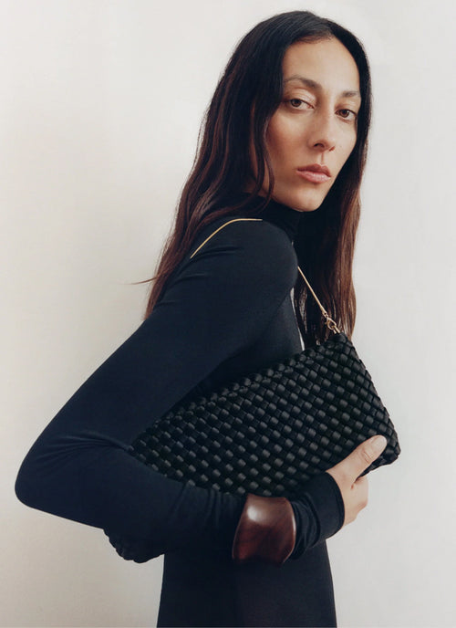 Satin Gala Clutch Medium Onyx by Naghedi