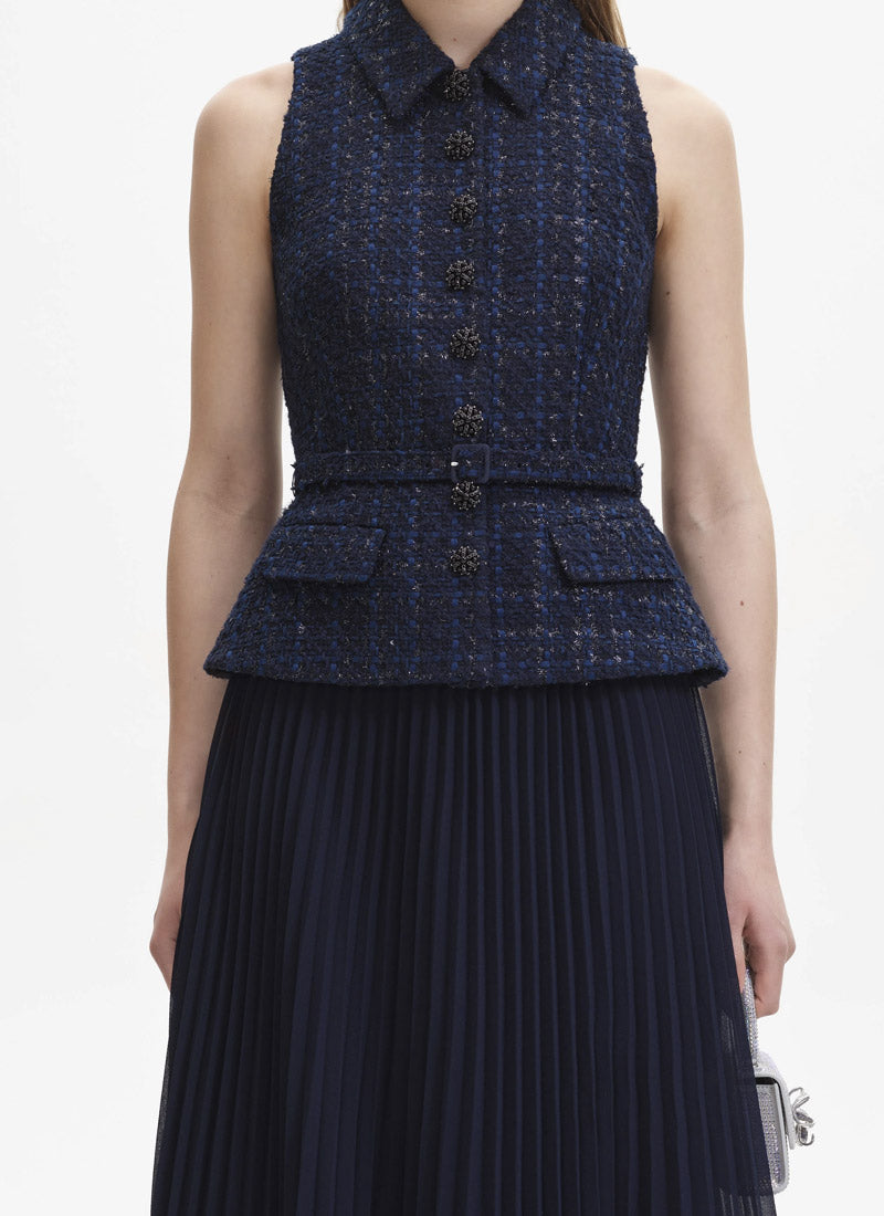 Self-Portrait Bouclé Chiffon Midi Dress